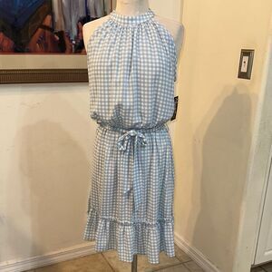 Mackenzie & James Blue/White Checkerboard Halter Dress Size Med